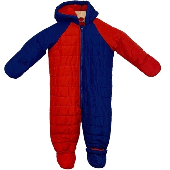 NEW First Impressions Royal Blue and Red Fleece Lined Hooded Snowsuit 18 months - Picture 1 of 11